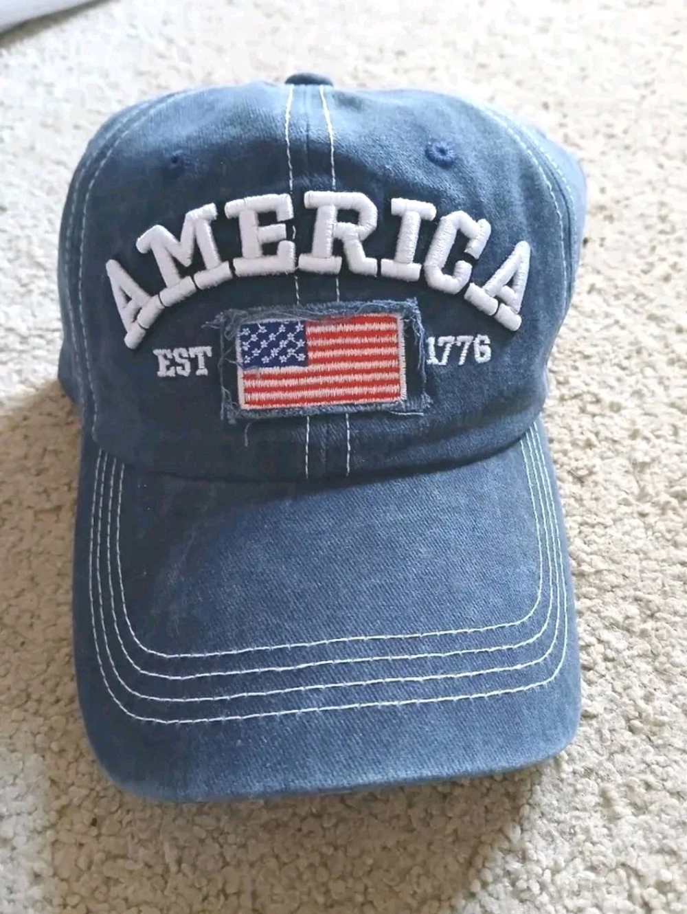 Navy Blue Embroidered Est. 1776 American Flag (distressed), Strapback/Adjust NEW